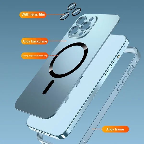 Magnetische Lade-Aluminium-Metall-Stoßstange, matte Hülle für iPhone