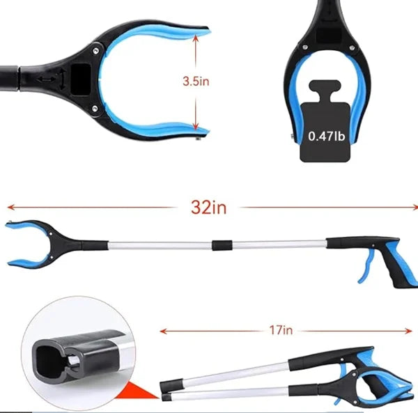 Zusammenklappbarer Greifer mit um 360° drehbarem Clip