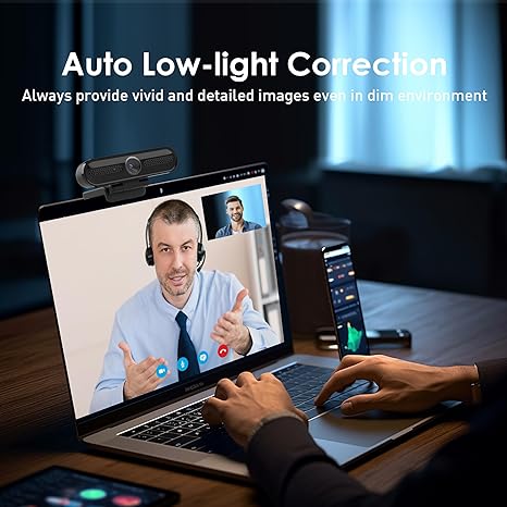 FHD Streaming Camera with 2K/30fps Autofocus Dual Noise-Cancelling Microphones Privacy Cover and Tripod