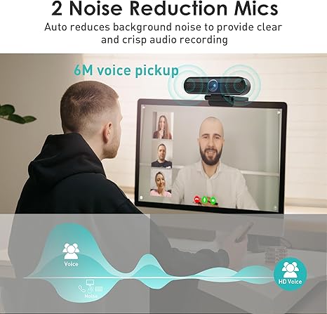 FHD Streaming Camera with 2K/30fps Autofocus Dual Noise-Cancelling Microphones Privacy Cover and Tripod