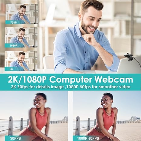 FHD Streaming Camera with 2K/30fps Autofocus Dual Noise-Cancelling Microphones Privacy Cover and Tripod