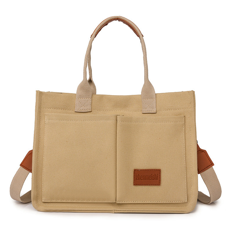 Große Canvas-Tragetasche für Damen mit Taschen