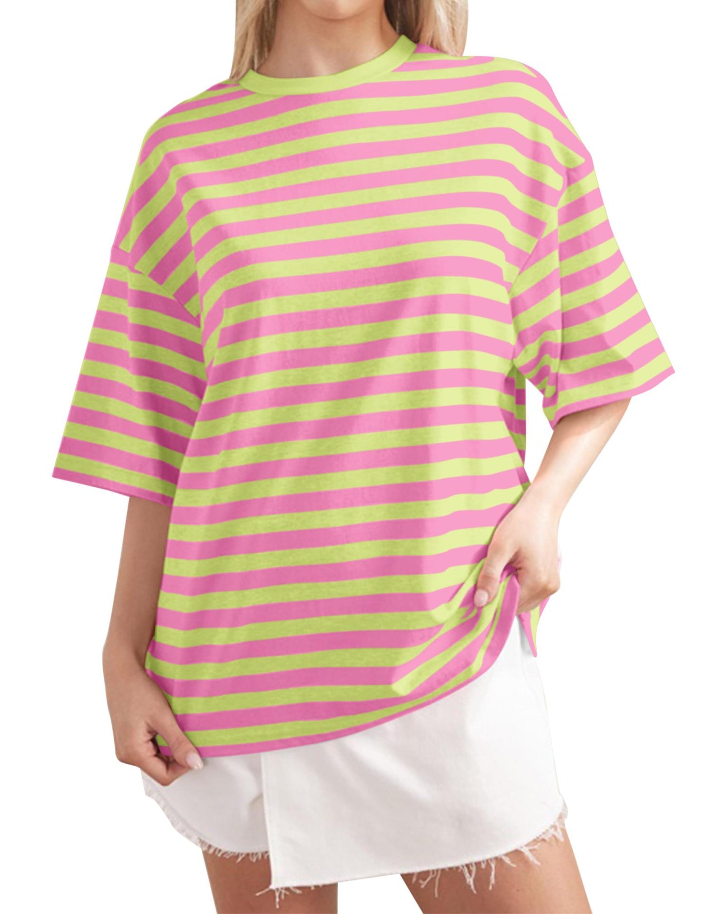 Frauen gestreifte Farbe beilÀufige lose Pullover Sommer Tops