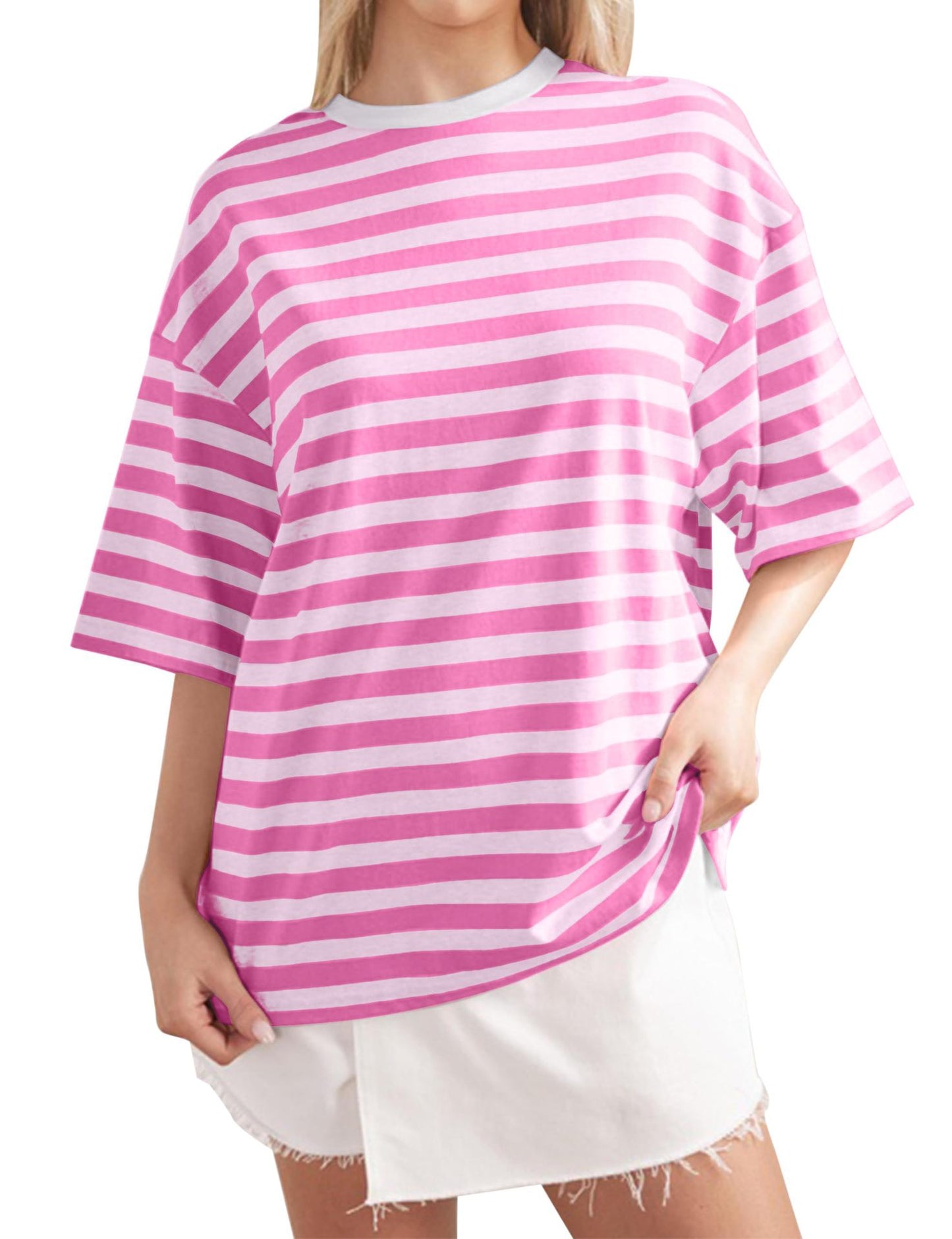 Frauen gestreifte Farbe beilÀufige lose Pullover Sommer Tops
