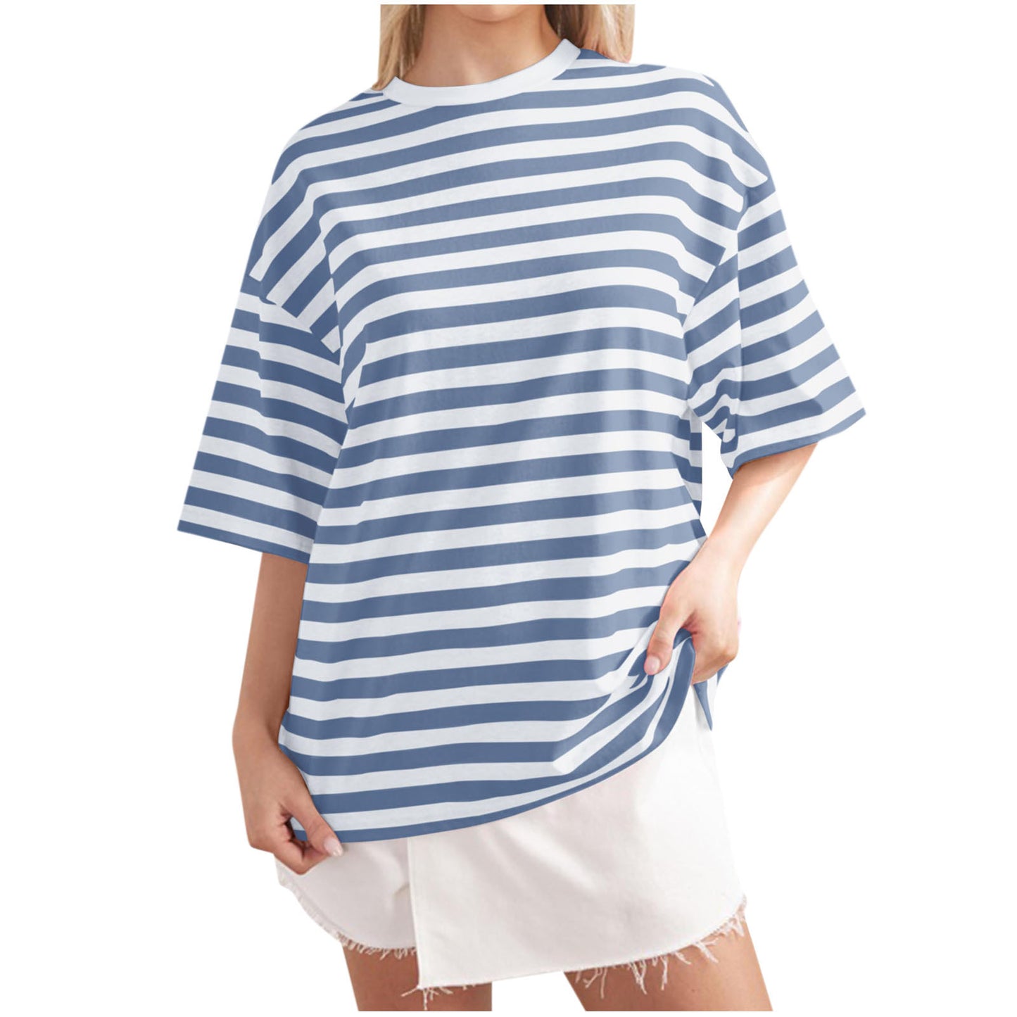 Frauen gestreifte Farbe beilÀufige lose Pullover Sommer Tops