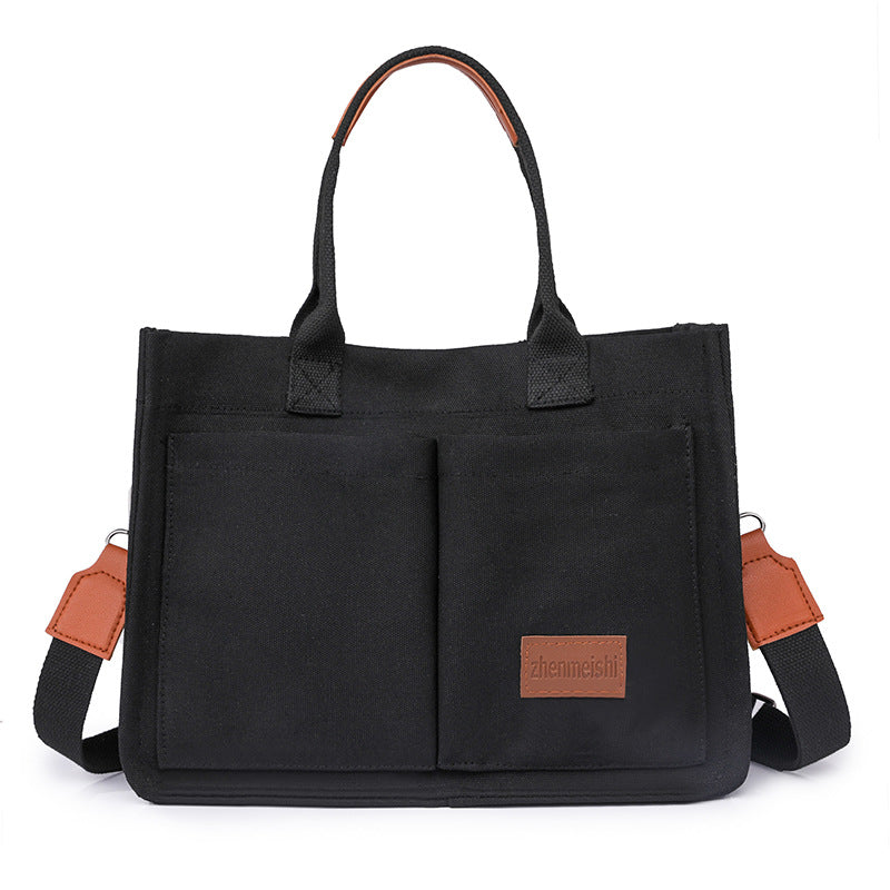Große Canvas-Tragetasche für Damen mit Taschen