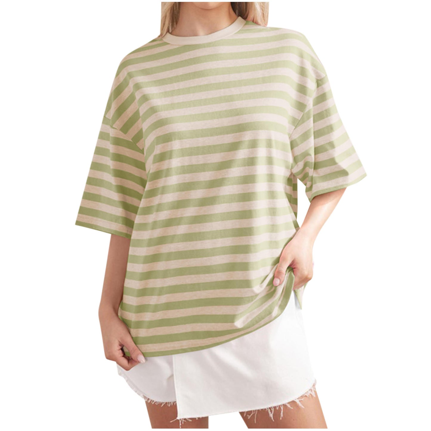 Frauen gestreifte Farbe beilÀufige lose Pullover Sommer Tops