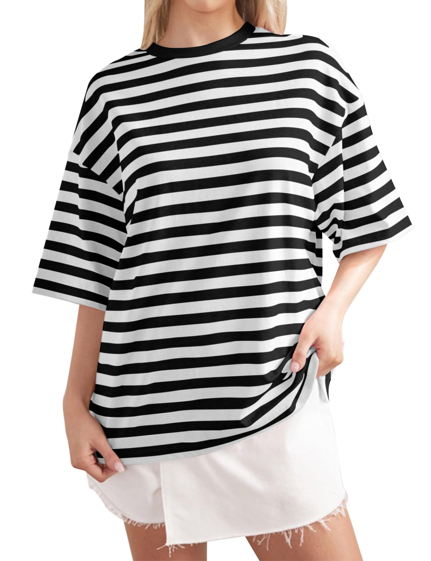 Frauen gestreifte Farbe beilÀufige lose Pullover Sommer Tops