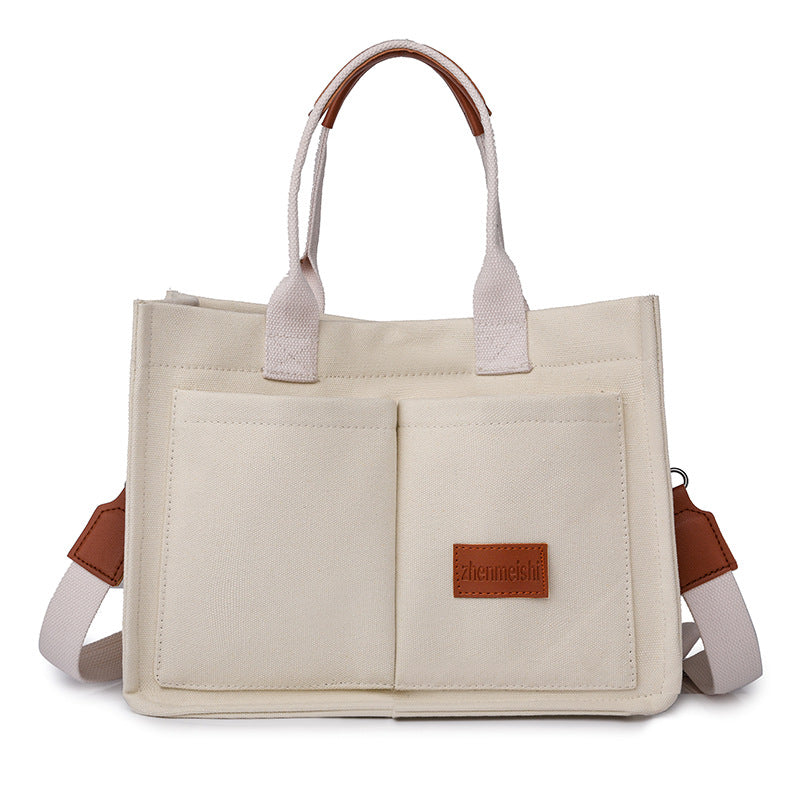 Große Canvas-Tragetasche für Damen mit Taschen