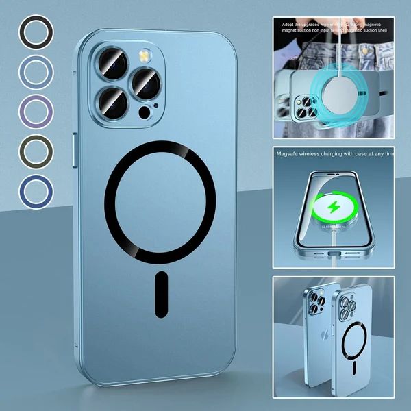 Magnetische Lade-Aluminium-Metall-Stoßstange, matte Hülle für iPhone