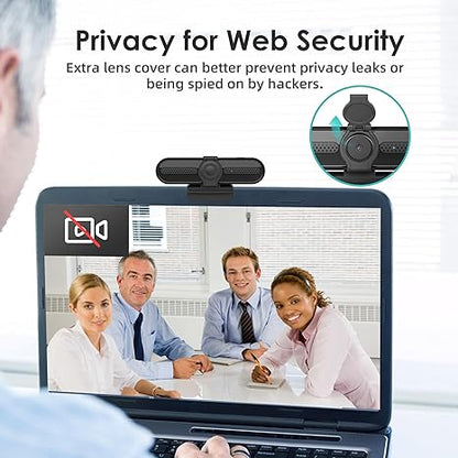 FHD Streaming Camera with 2K/30fps Autofocus Dual Noise-Cancelling Microphones Privacy Cover and Tripod
