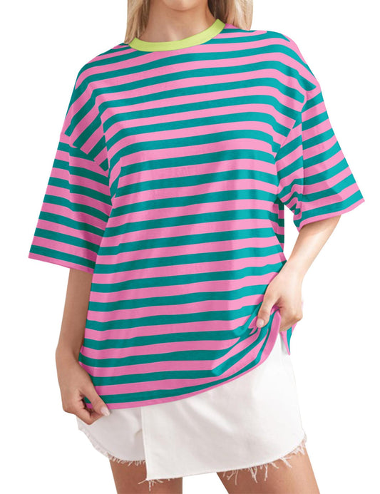 Frauen gestreifte Farbe beiläufige lose Pullover Sommer Tops 