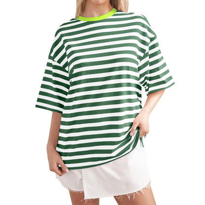 Frauen gestreifte Farbe beiläufige lose Pullover Sommer Tops 
