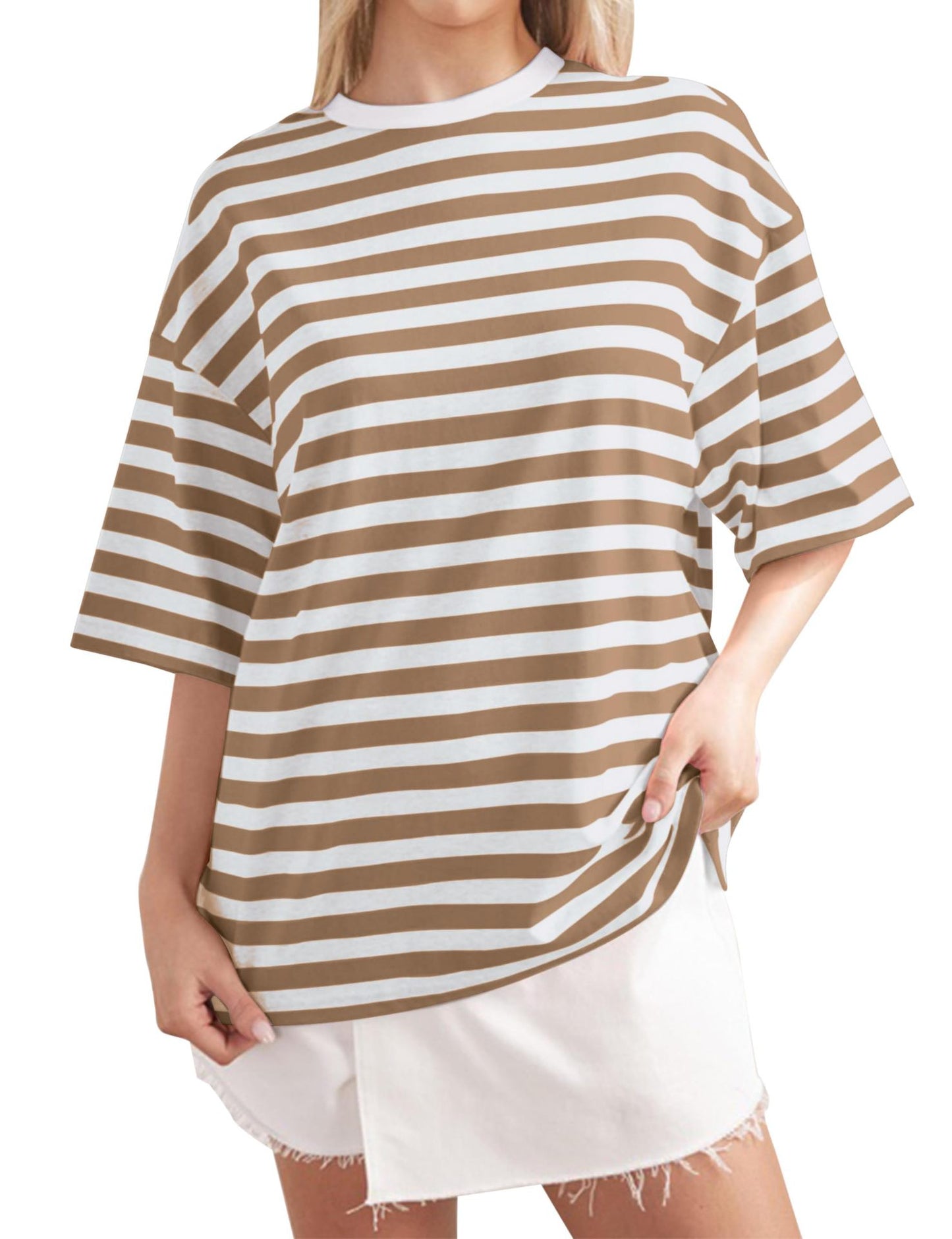 Frauen gestreifte Farbe beiläufige lose Pullover Sommer Tops 