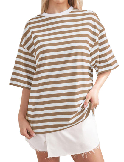 Frauen gestreifte Farbe beiläufige lose Pullover Sommer Tops 